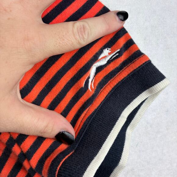 Slazenger Short Sleeve Polo Shirt Mens Large Orange Navy Blue Stripe Golf Casual - Picture 9 of 10